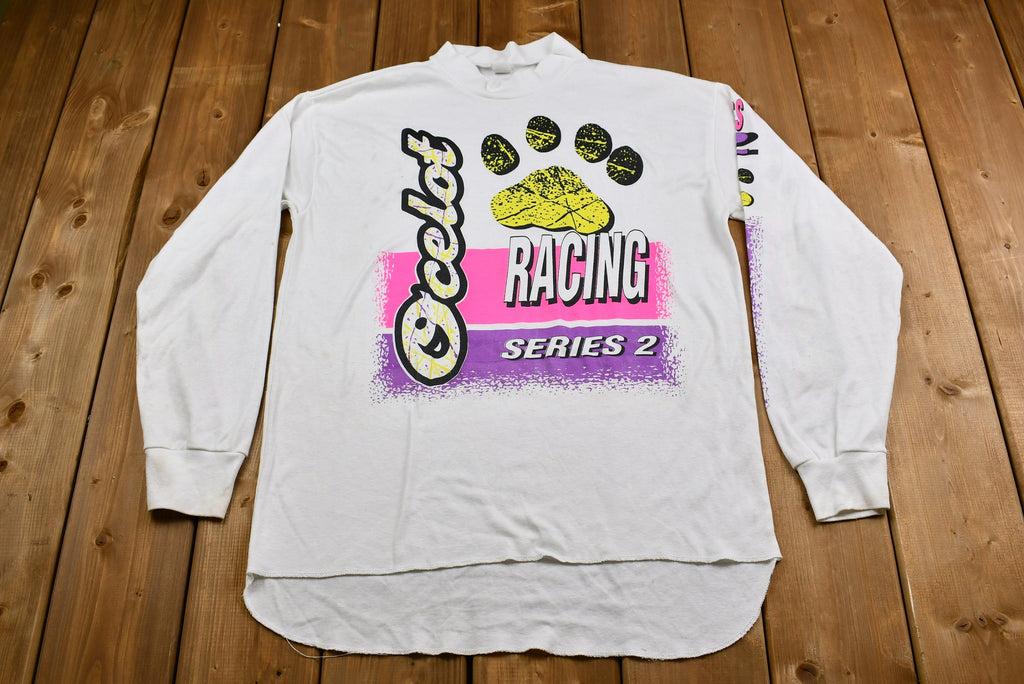 Vintage Late 80s Early 90s Mock-Neck Ocelot Racing T-Shirt