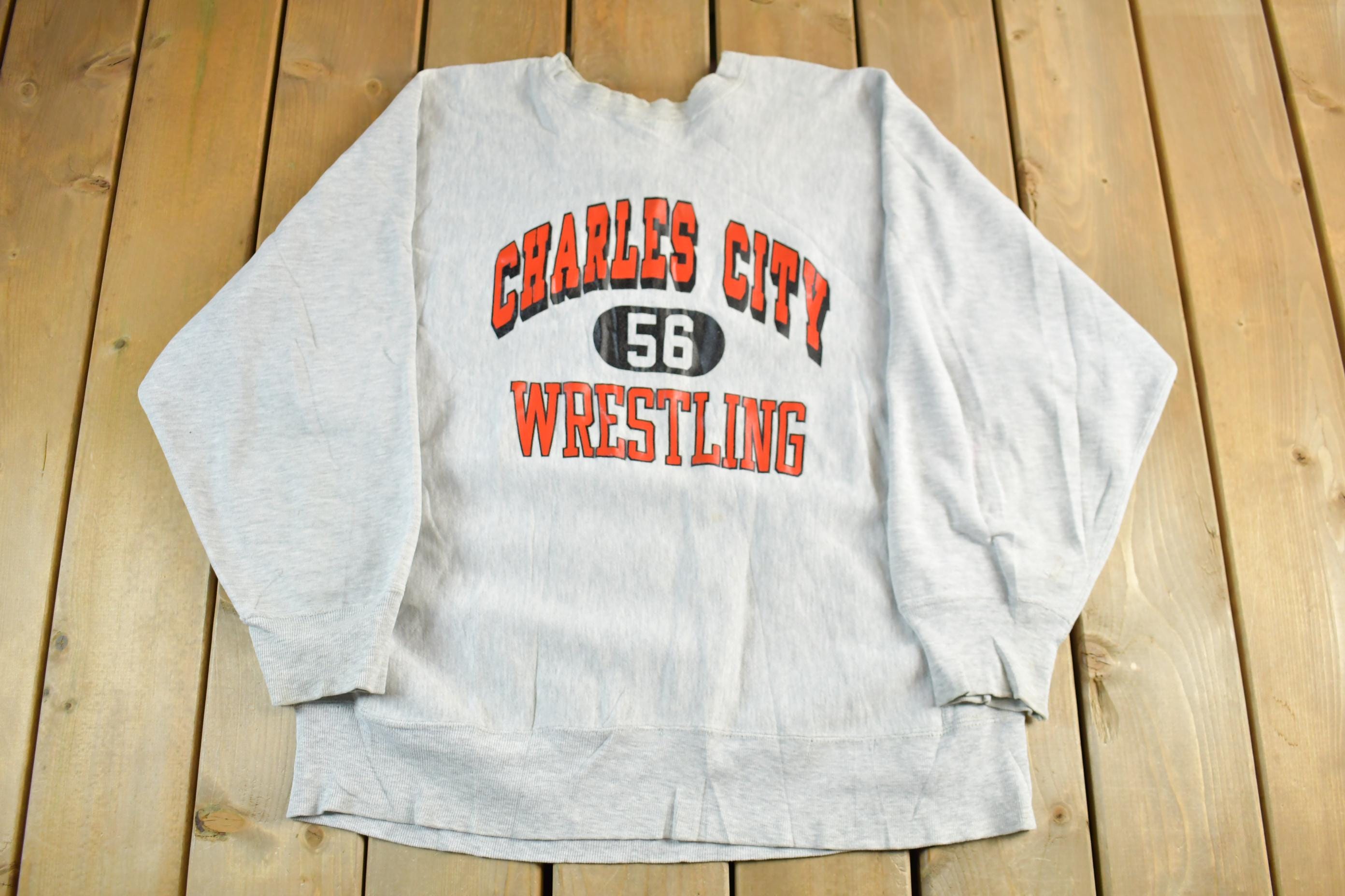 Vintage 1980s Champion Reverse Weave Charles City Wrestling Crewneck Men's XL