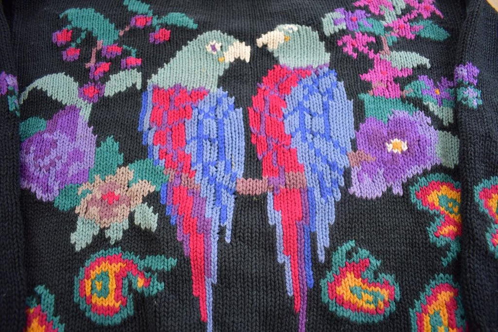 Vintage 1980s Embroidered Knit Parrot Nature Crewneck Sweatshirt Made In USA