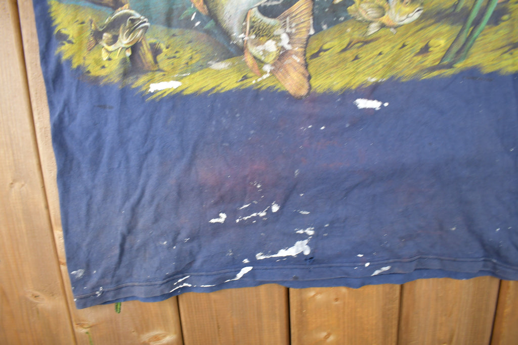 Vintage 1990s Largemouth Bass All Over Print Graphic T-Shirt