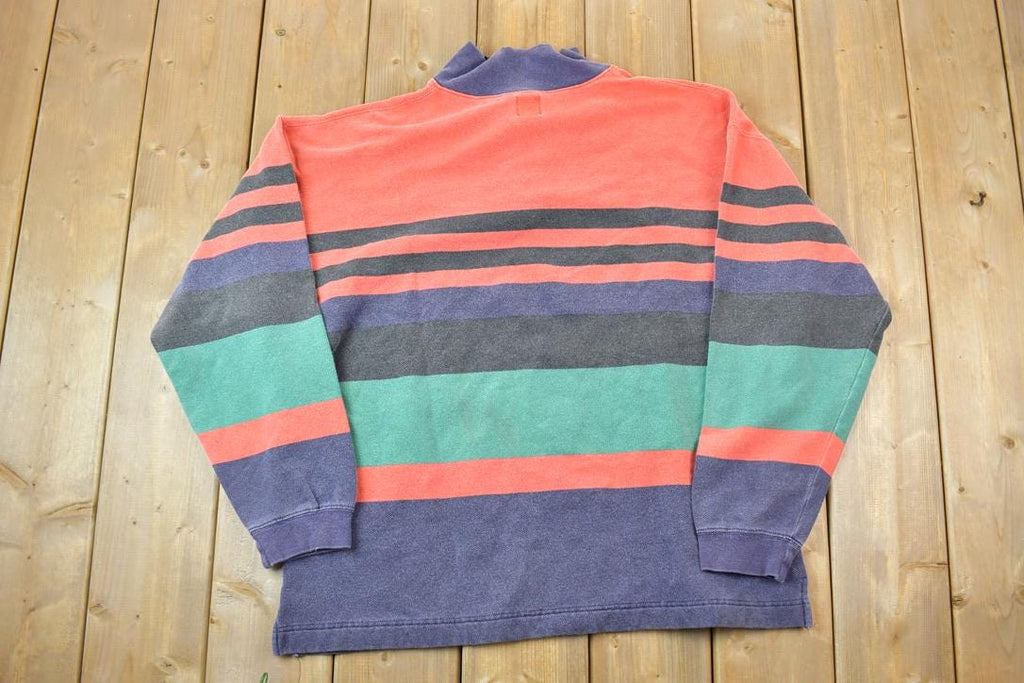 Vintage 1990s Gap Quarter Zip Mock Neck Striped Sweatshirt