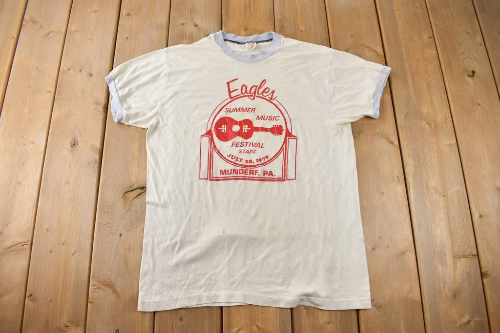 Vintage 1979 Eagle Summer Music Munderf PA Graphic Ringer T Shirt Made In USA