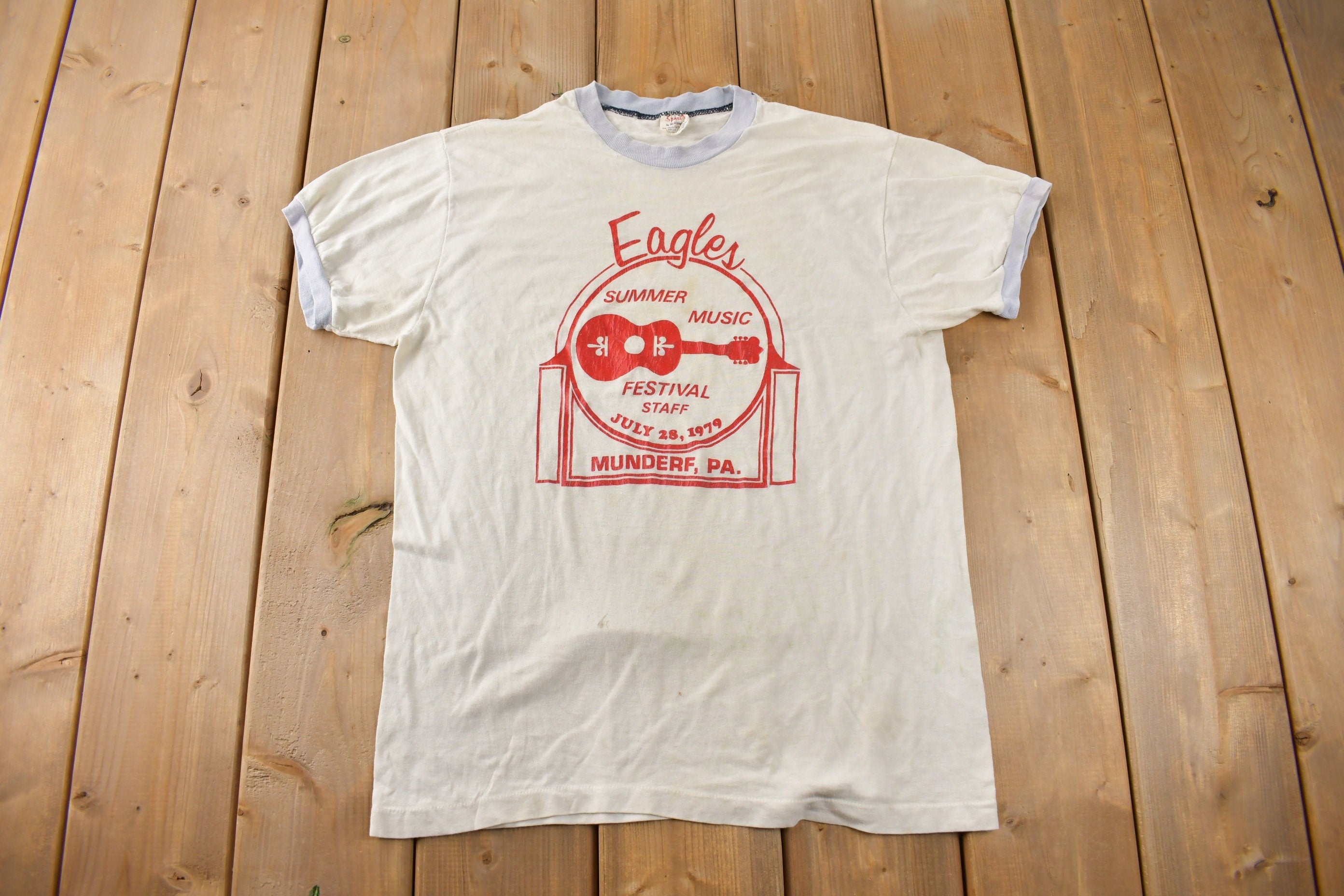 Vintage 1979 Eagle Summer Music Munderf PA Graphic Ringer T Shirt Made In USA
