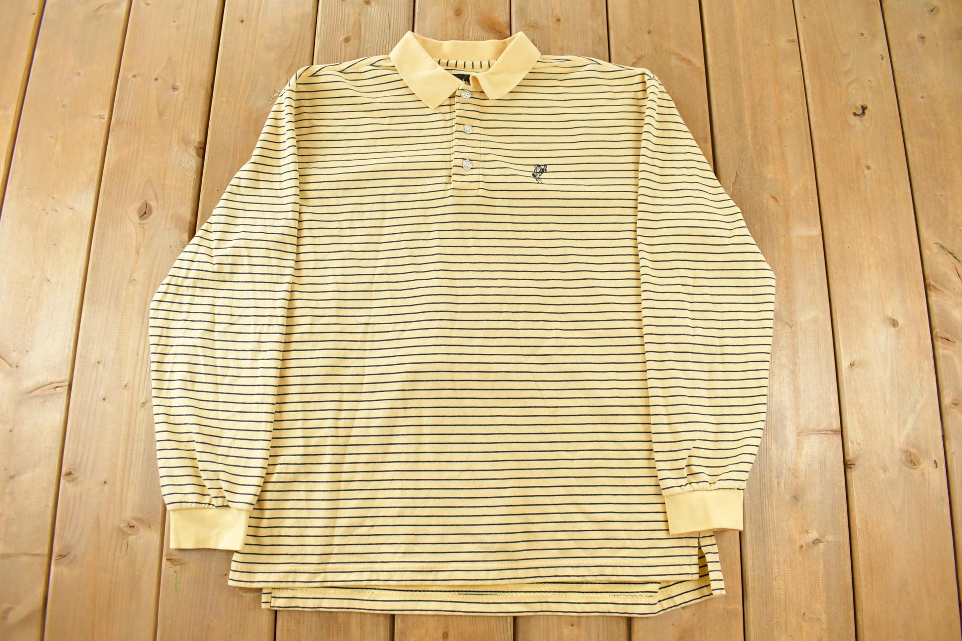 Vintage 1990s Ashworth Striped Rugby Shirt Men's Large / 1990s Button Up / Long Sleeve Striped Polo Shirt
