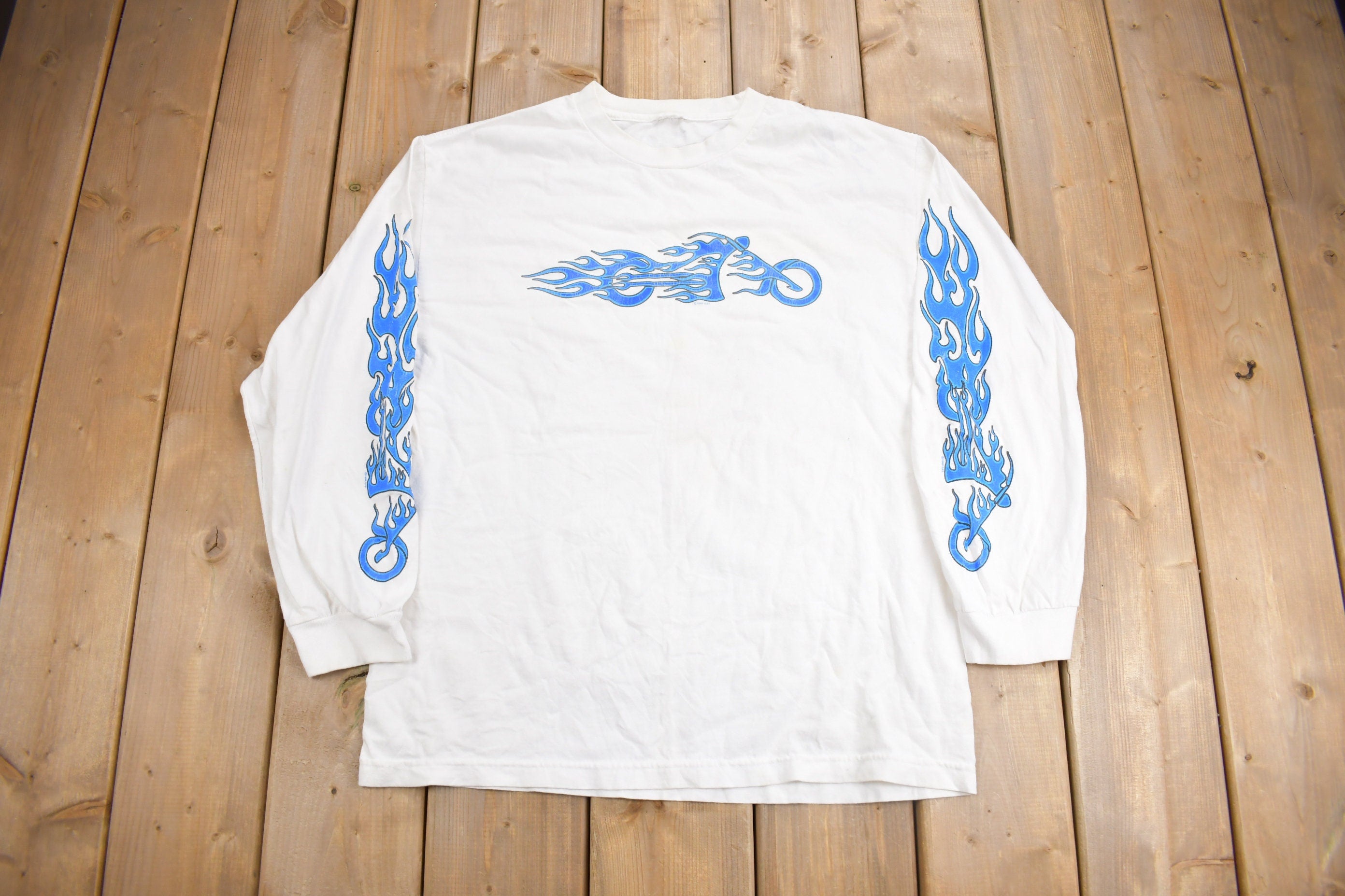 Vintage 1999 Flaming Chopper Long Sleeve Graphic T-Shirt