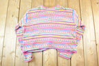 Vintage 1990s Liz Wear Mohair Knit Abstract Pattern Button Up Crewneck Sweater Womens M