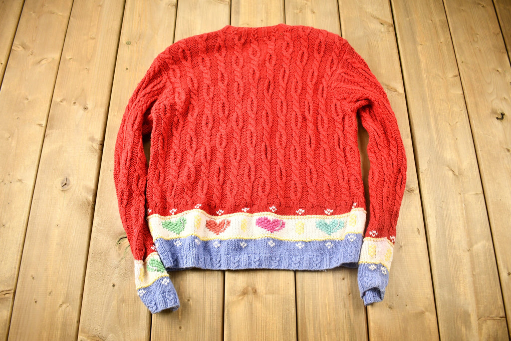 Vintage 1990s Karen Scott Hand Knit 3D Cable Knitted Sweater