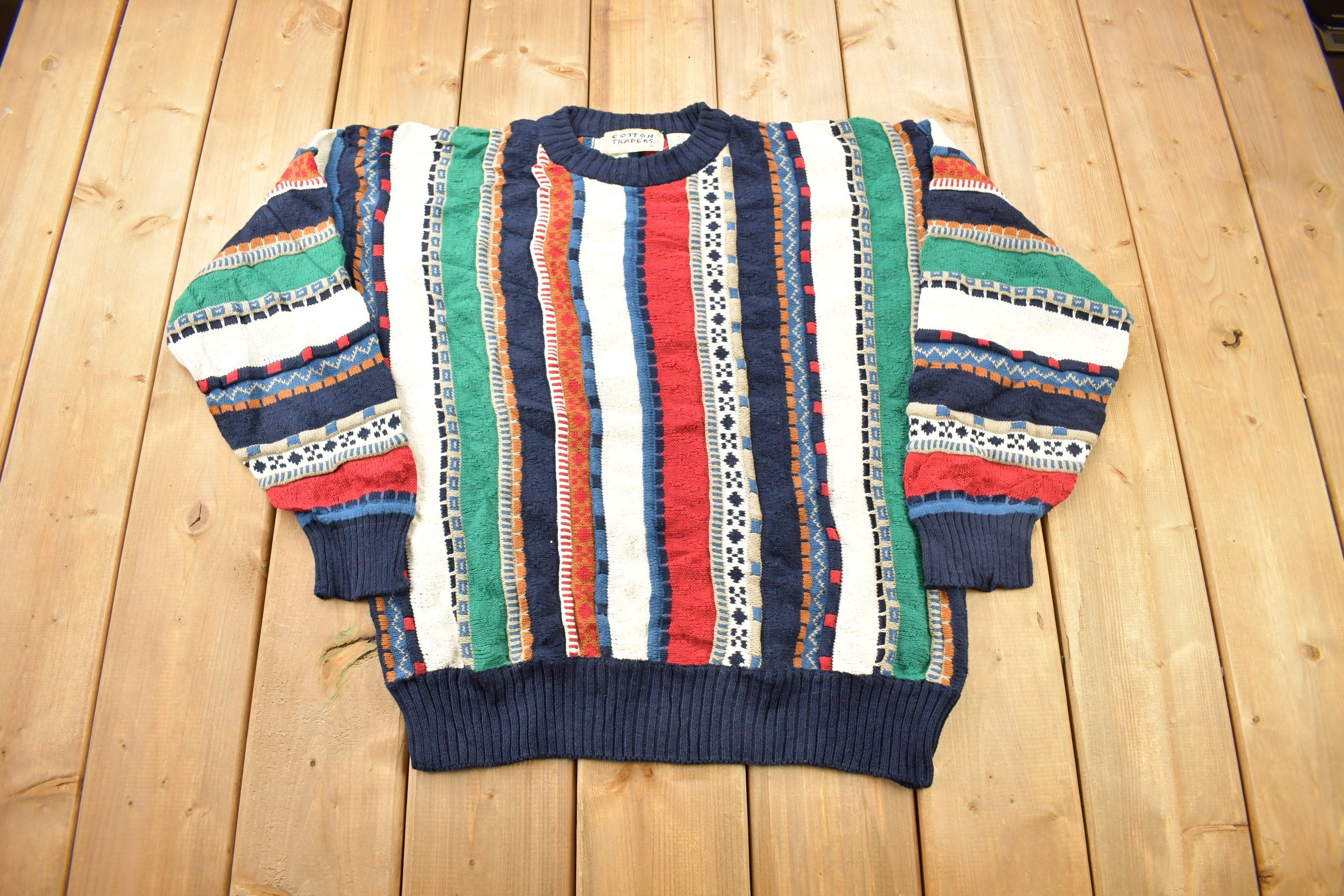 Vintage 1990s 3D Cable Knit Cotton Traders Sweater