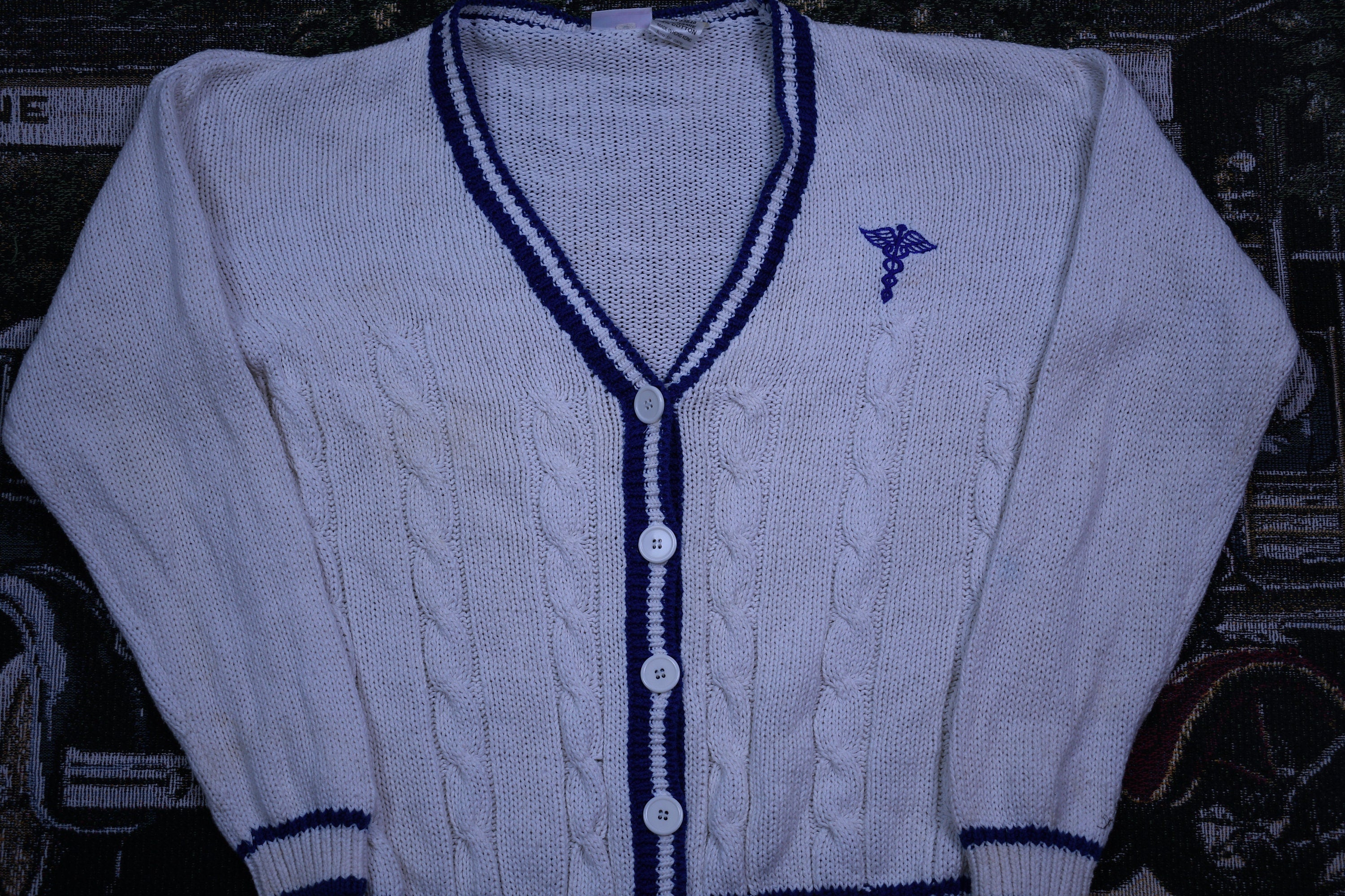Vintage 1980s Caduceus Crest Cardigan