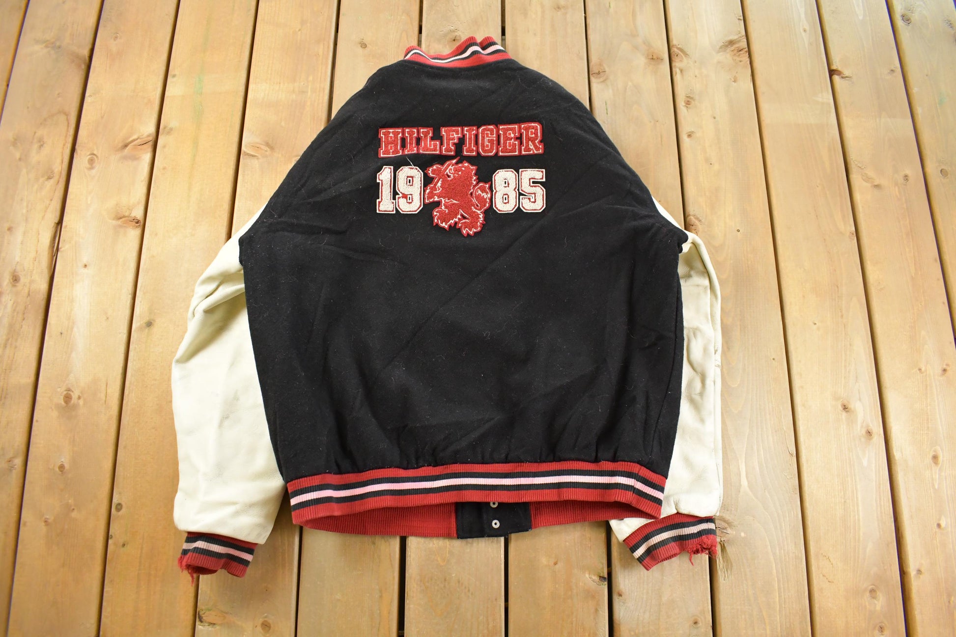 Vintage 1990s Tommy Hilfiger Wool Leather Varsity Jacket Men's Large