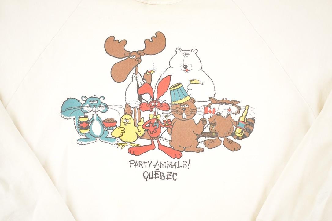 Vintage 1980s Quebec Party Animals Funny Souvenir Crewneck Sweatshirt Men's M