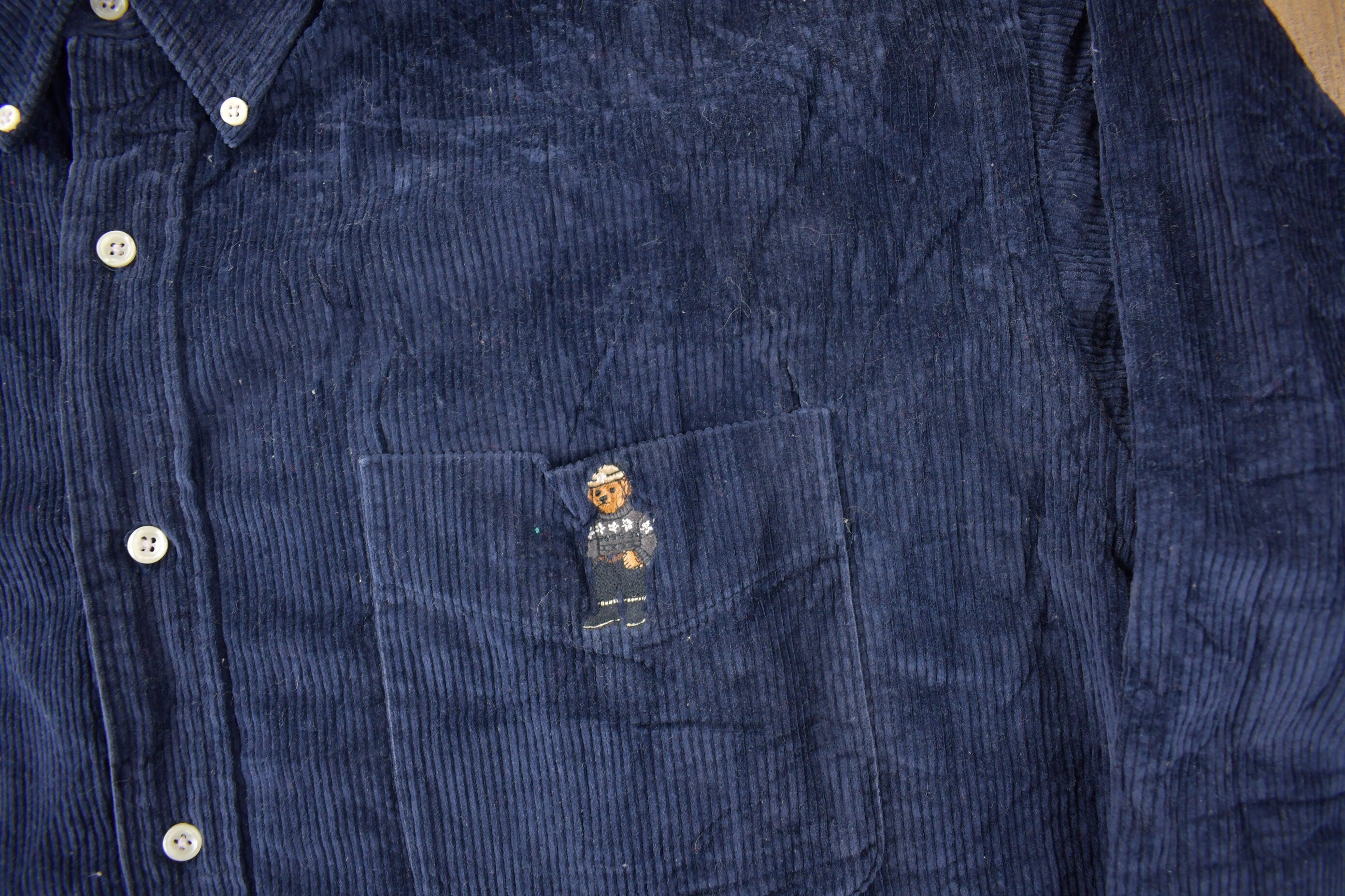 Vintage 1990s Polo By Ralph Lauren Embroidered Ski Bear Corduroy Button Up Shirt