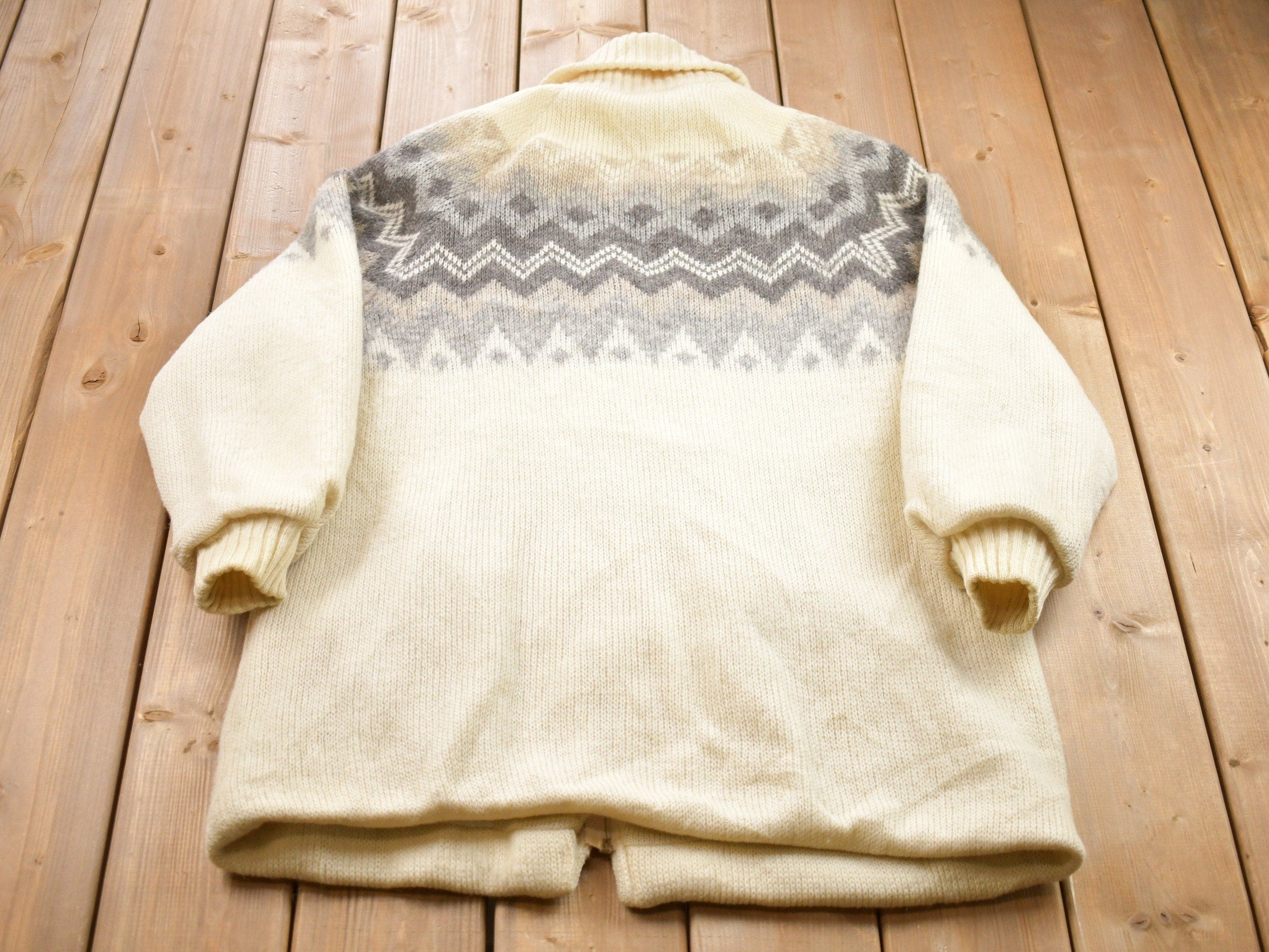 Vintage 1980s Nordic Wool Full Zip Knit Sweater