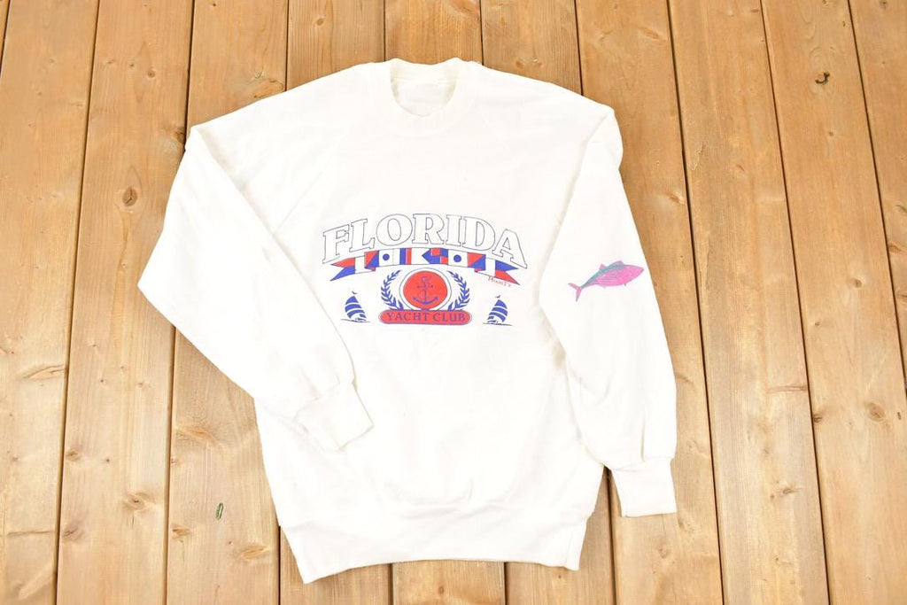 Vintage 1990s Florida Yacht Club Fish Sleeve Crewneck Sweatshirt Men's M