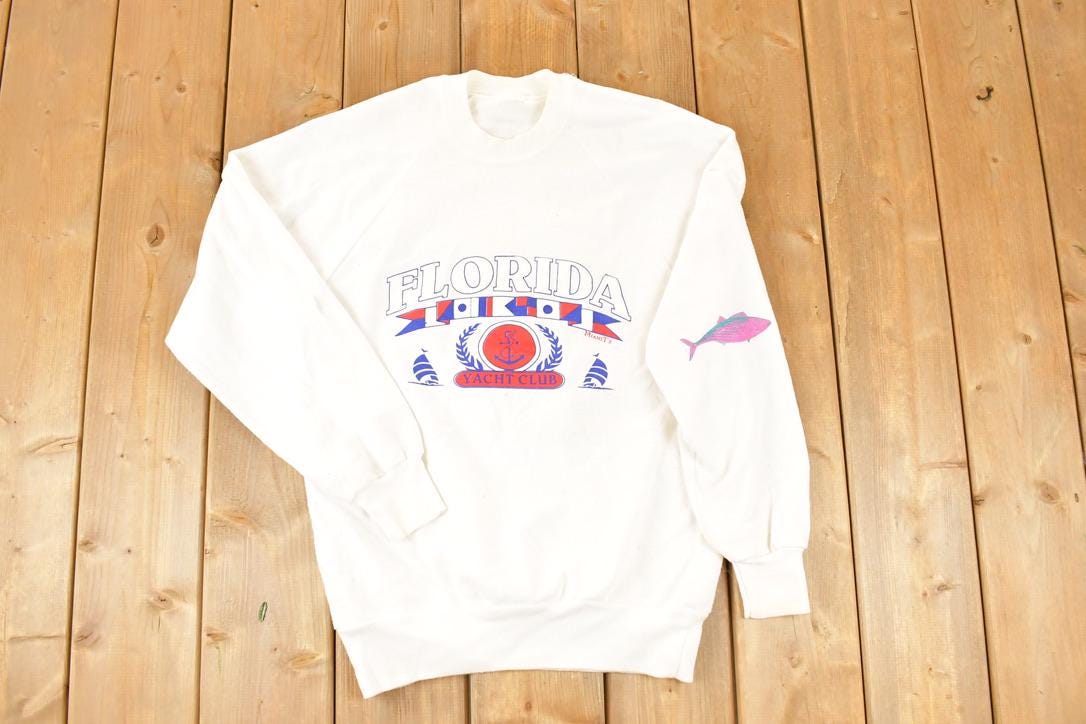 Vintage 1990s Florida Yacht Club Fish Sleeve Crewneck Sweatshirt Men's M