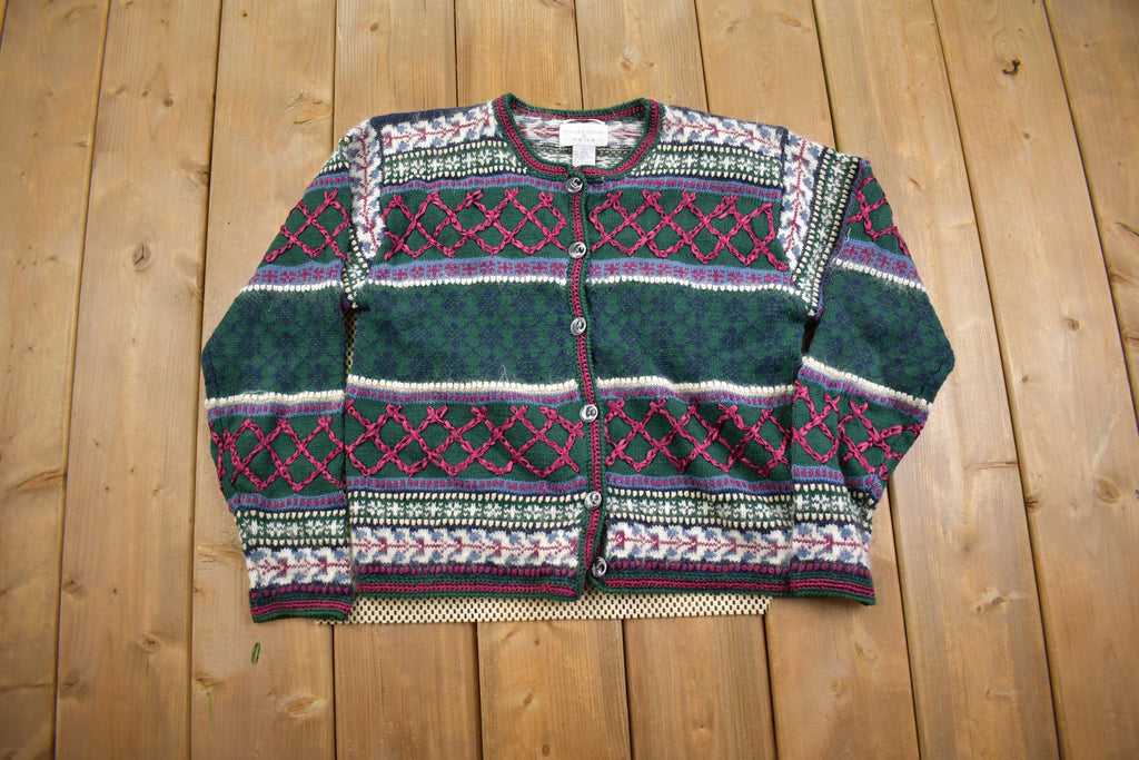 Vintage 1990s Christopher & Banks Pattern Knit Cardigan Sweater