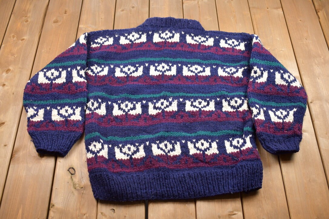 Vintage 1990s Rey Wear 100% Wool Handmade Knit Sweater