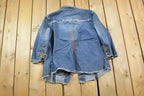 Vintage 1990s Ashley Stewart Leather Tie Sleeve Jean Jacket Made In USA