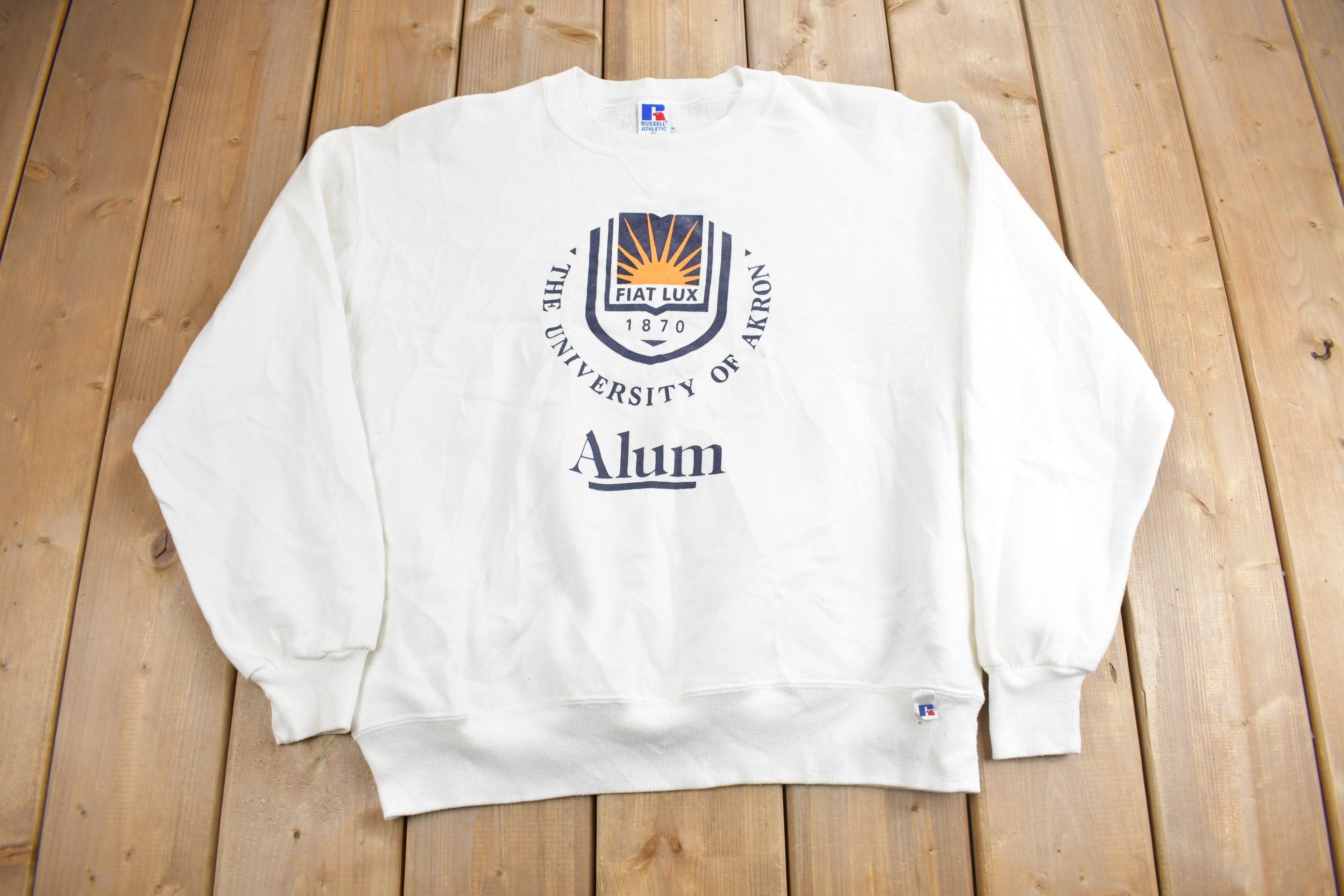 Vintage 1990s University Of Akron Collegiate Album Crewneck  Russell Athletics  Sportswear  Americana  Made in USA