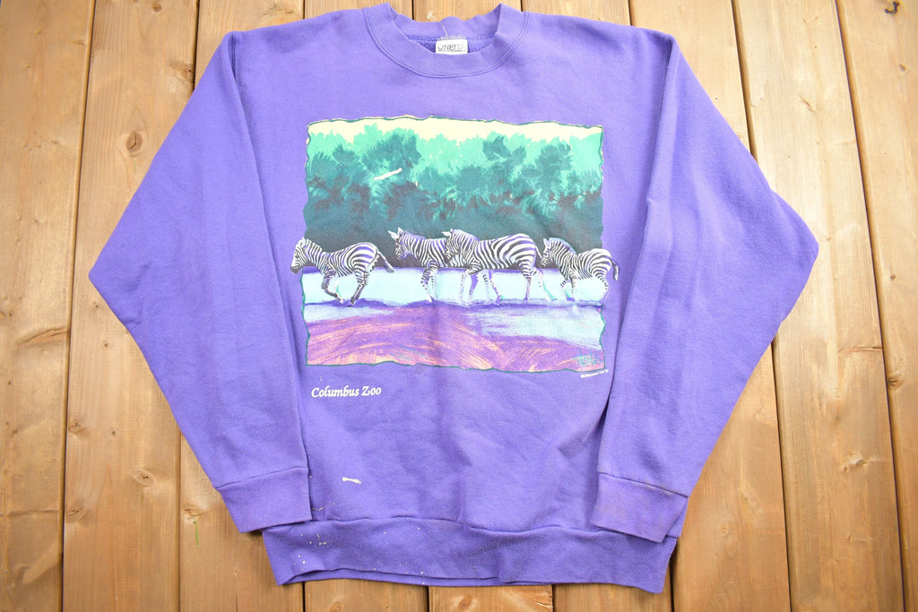 Vintage 1990s Oneita Columbus Zoo Zebra Crewneck Sweatshirt