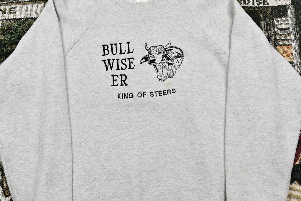Vintage 1990s Bull Wiser King Of Steers Raglan Graphic Crewneck