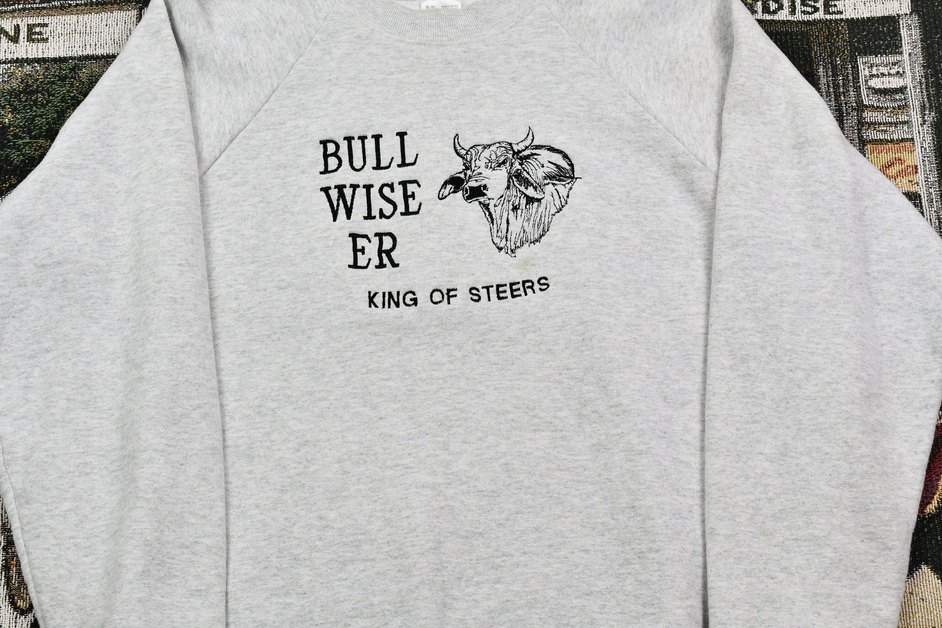 Vintage 1990s Bull Wiser King Of Steers Raglan Graphic Crewneck