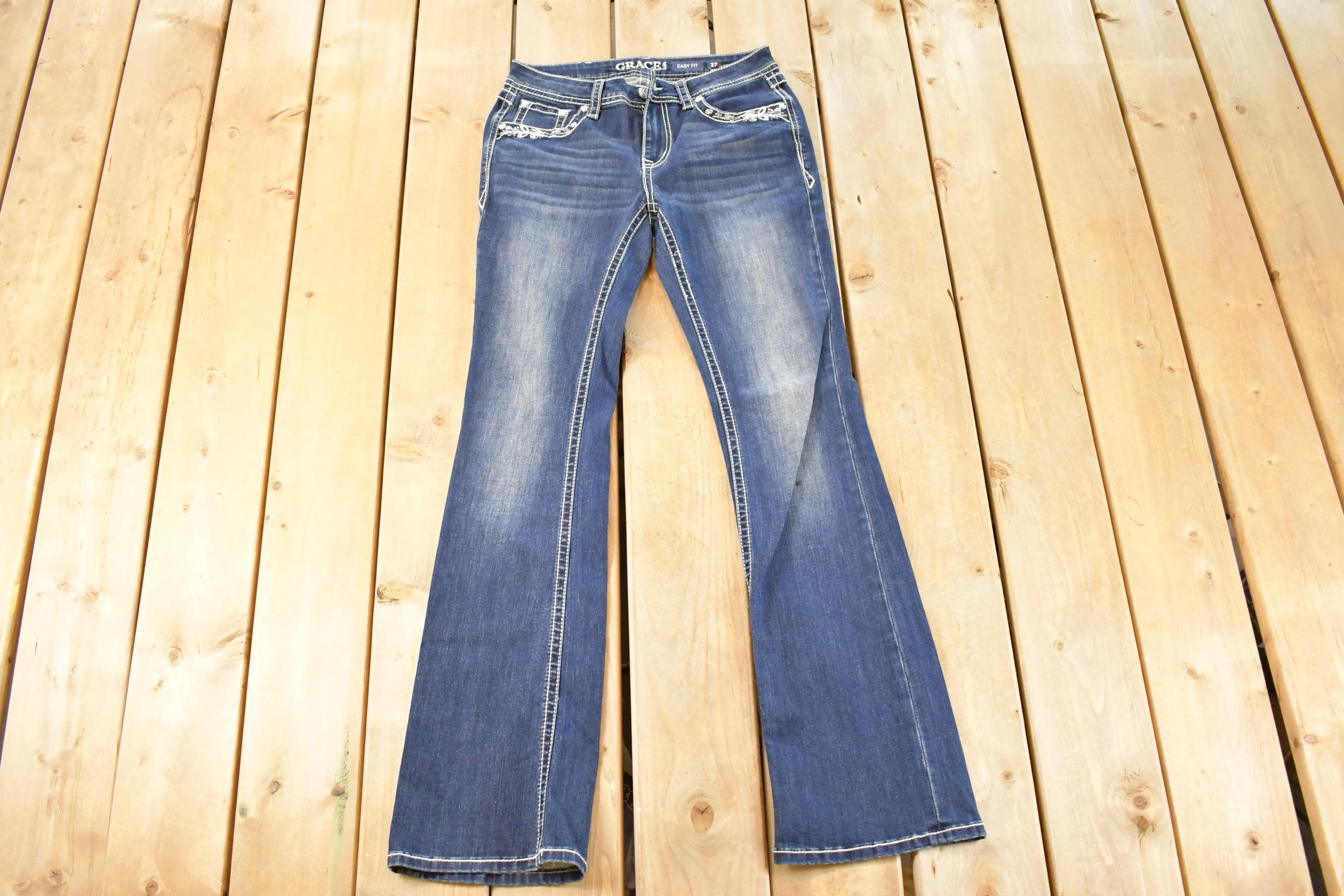 Vintage Deadstock Y2K Grace LA Bedazzled Low Rise Jeans Women's Size 27 x 32
