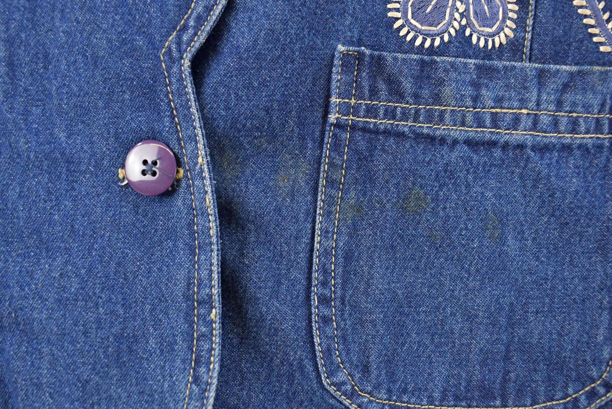 Vintage 1990s Keren Hart Denim Floral Embroidered Button Up Shirt Jacket Women's L / Vintage Shacket / Denim Button Up / Cute Grandma Core
