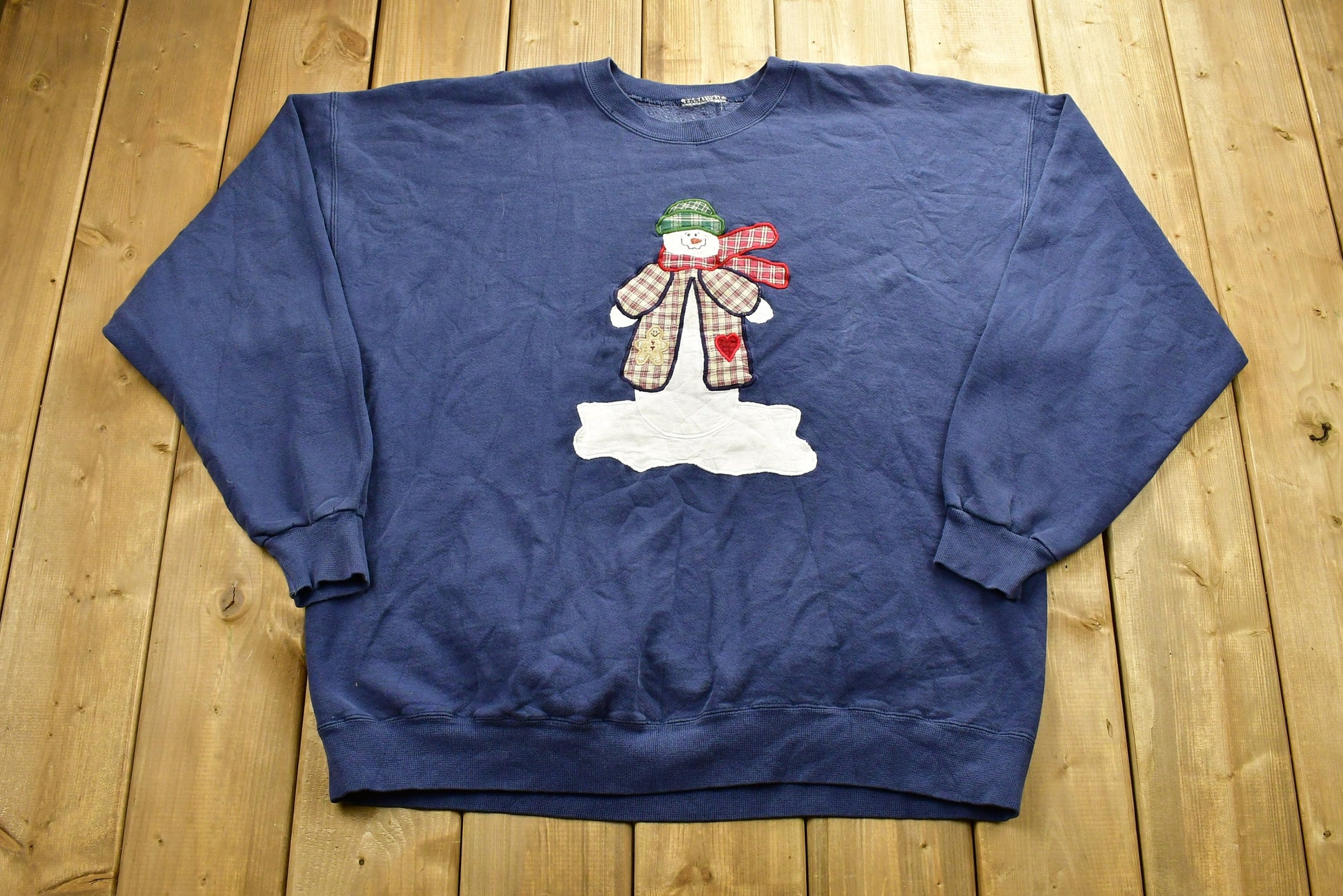 Vintage 90's Snowman Winter Graphic Crewneck Sweater , 90s Holiday Crewneck , Patchwork , Winter Wear , Festive Graphic Print