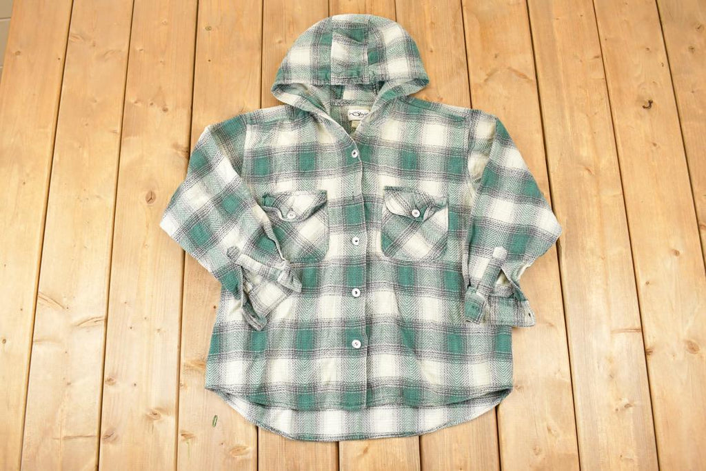 Vintage 1990s In Style New York Plaid Button Up Hoodie Men's M