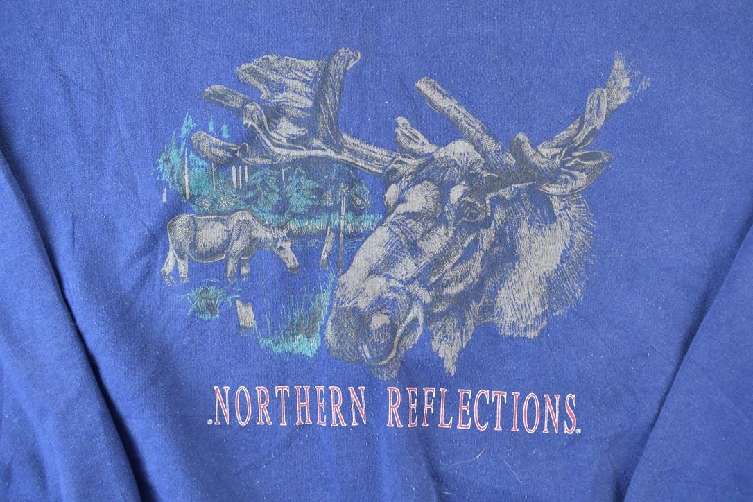 Vintage 1990s Northern Reflections Moose Theme Outdoorsman Crewneck Sweatshirt