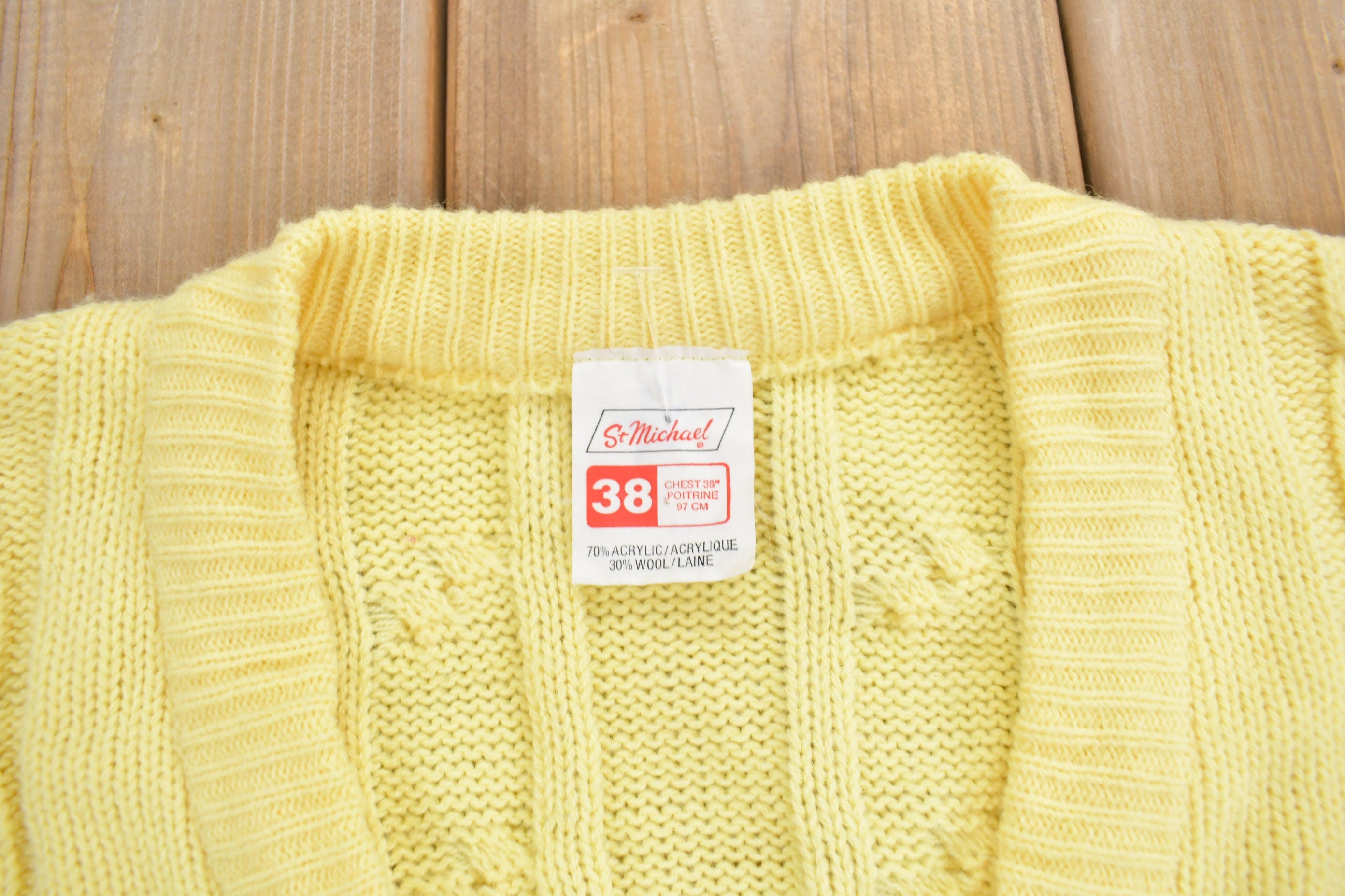 Vintage 1980s St Michael Cable Knit V-Neck Sweater