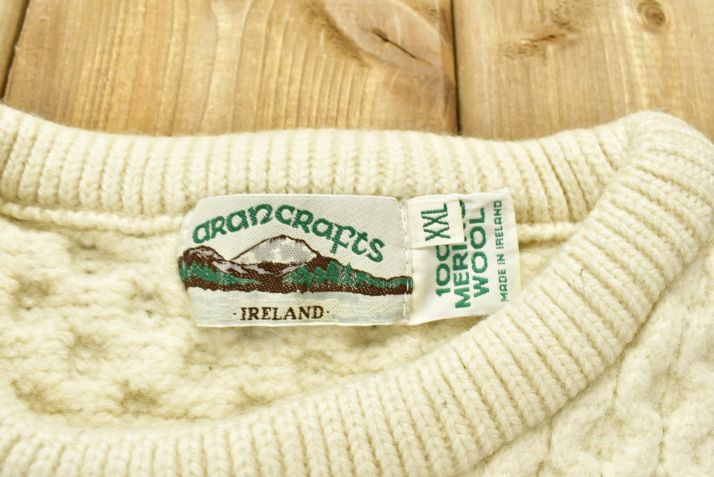 Vintage 1990s Aran Crafts 100% Merino Wool 3D Cable Knit Sweater
