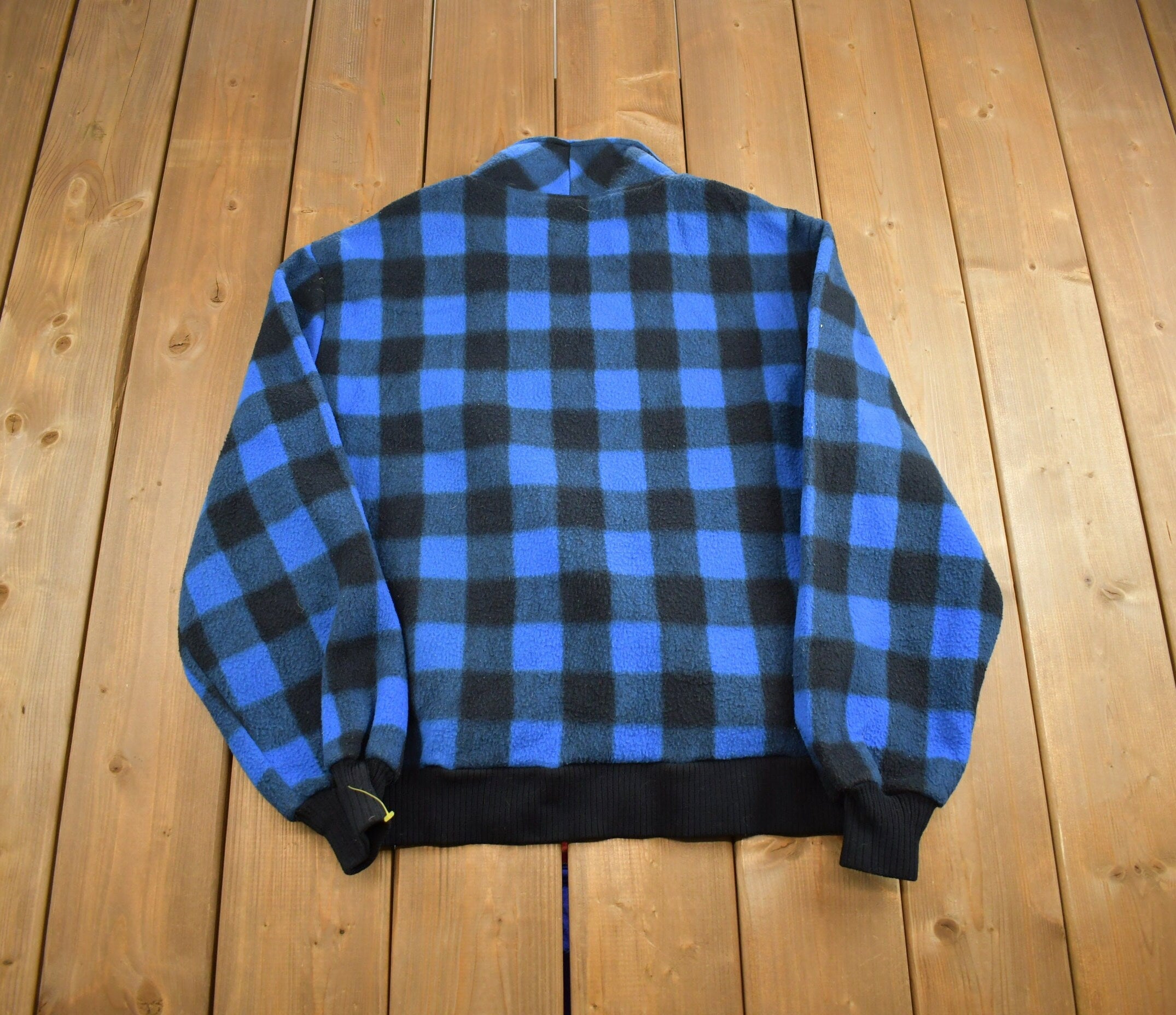 Vintage 1980s St. Johns Bay Blue Buffalo Plaid Fleece Sweater Made In Canada