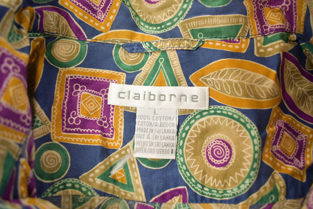 Vintage 1990s Claiborne Abstract Leaves Button Up Shirt