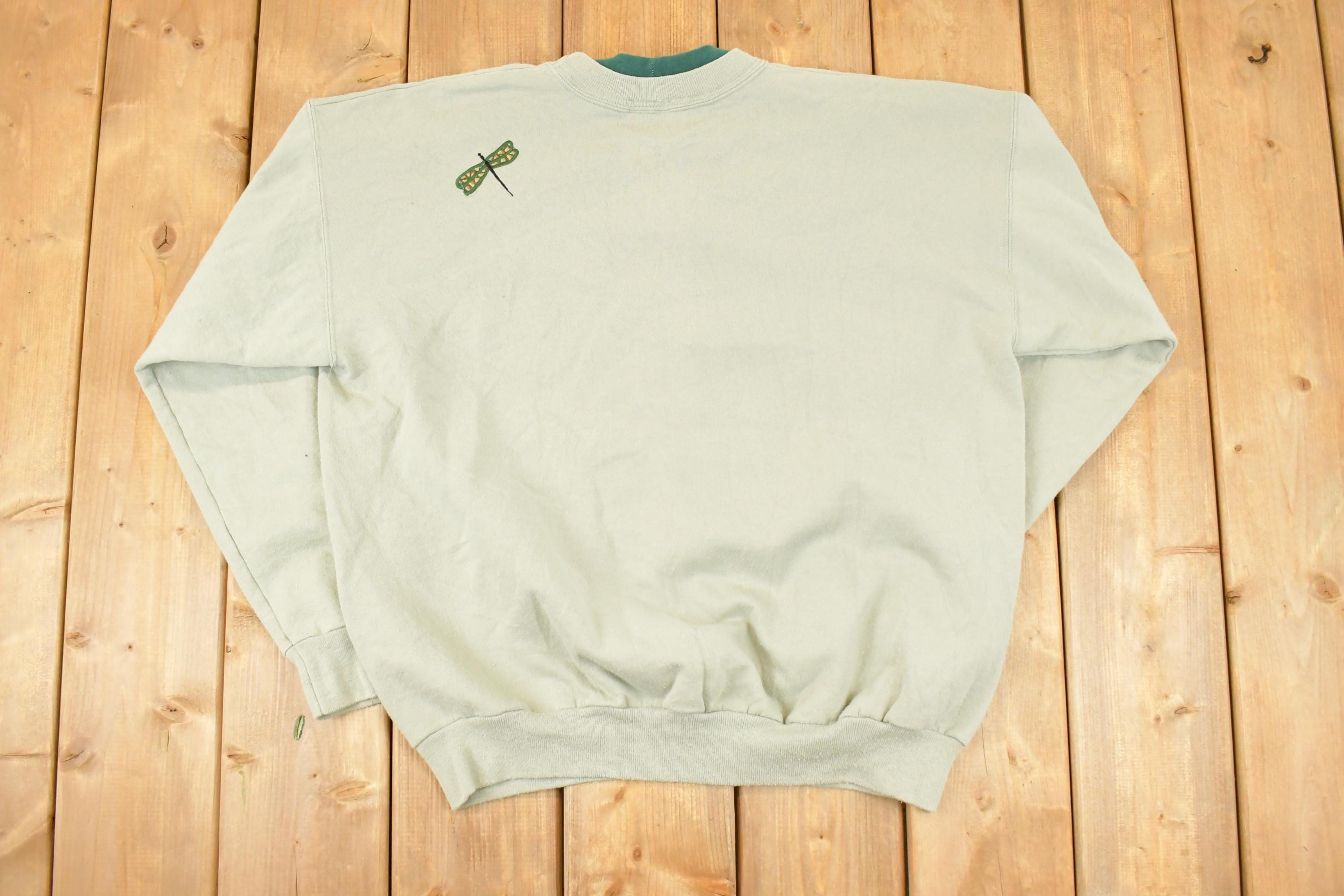 Vintage 1990s Cute Frog Embroidered Double Collar Crew Neck Sweatshirt Men's L