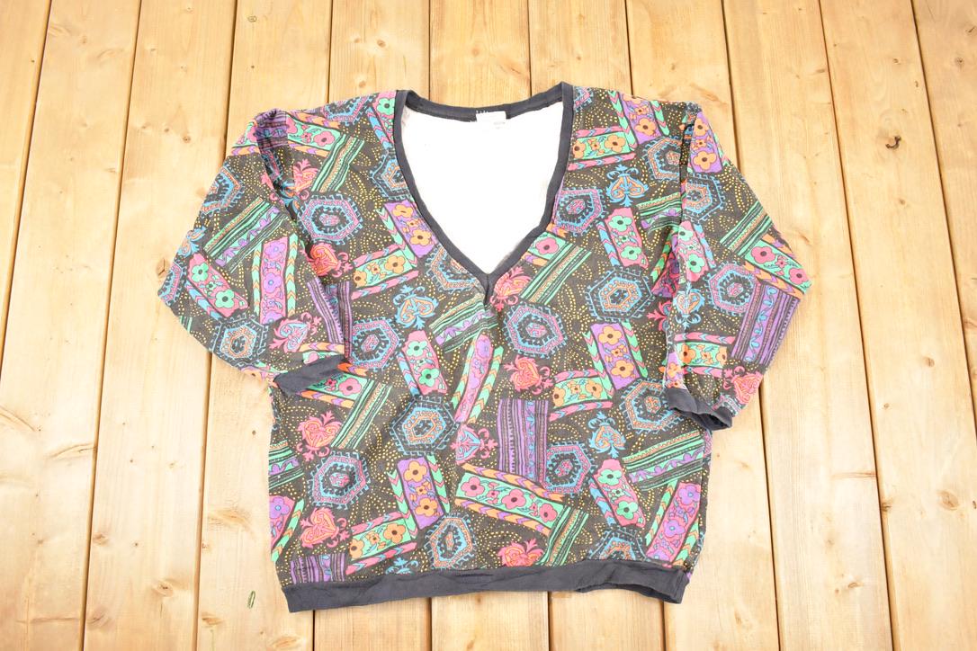 Vintage 1990s Elle Macpherson AOP Abstract Print Crewneck Sweatshirt Women's L / Made In USA / 90's Destination Sweater