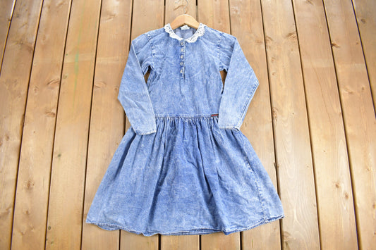 Vintage 1980s Cinema Denim Shirt Dress / 80s Vintage Dress / Streetwear / Women's Fashion / Cute Dress / Made In USA / Lace