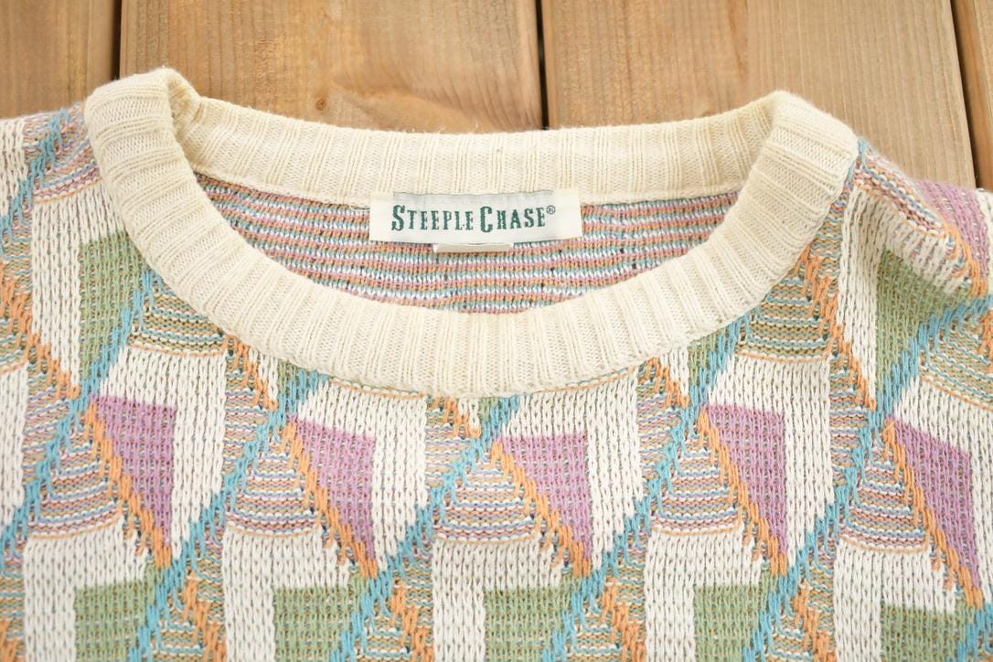 Vintage 1990s Steeple Chase Knitted Abstract Crewneck Sweater