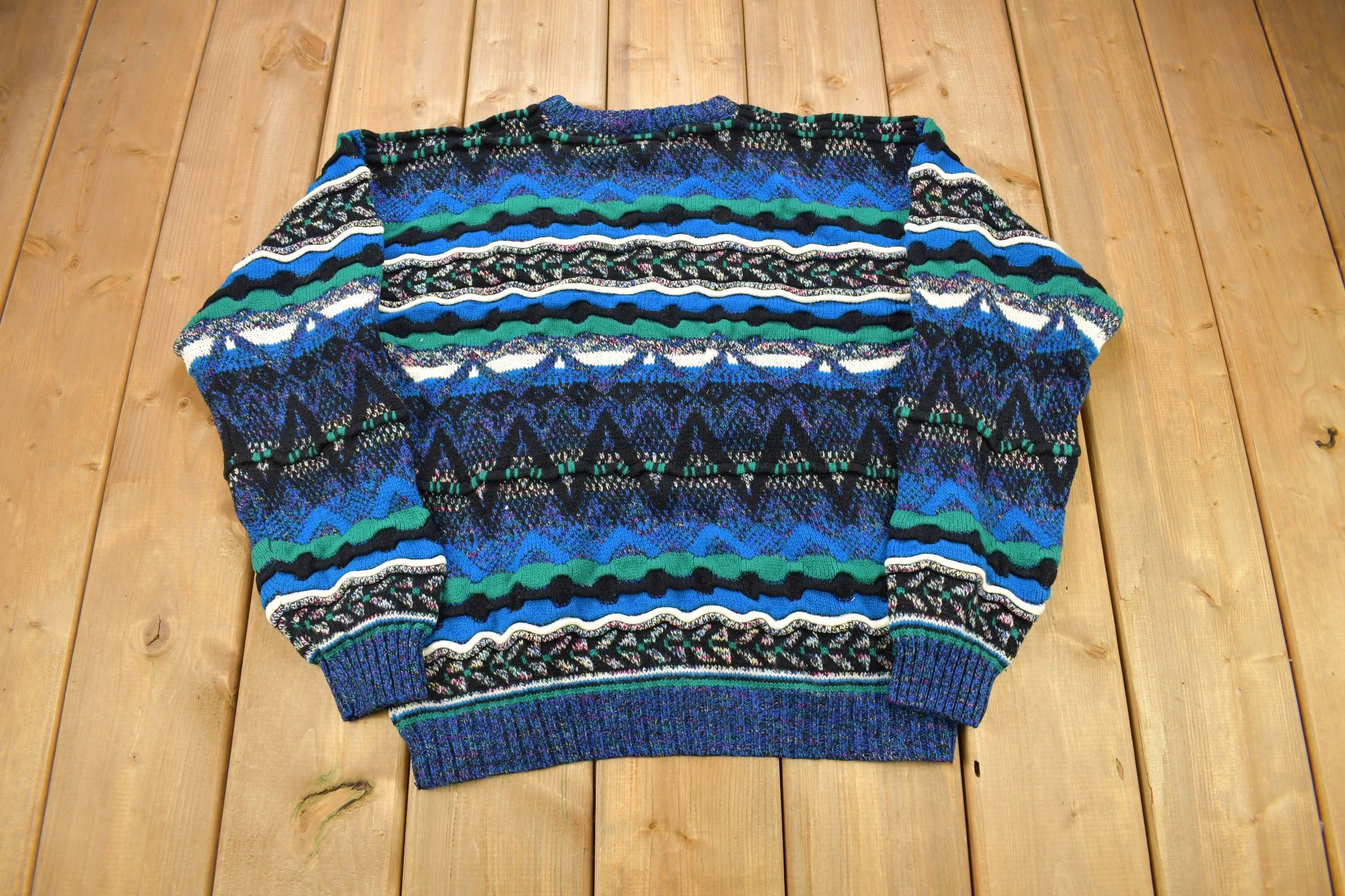 Vintage 1990s Concrete Mix 3D Colored Cable Knit Crewneck Sweater