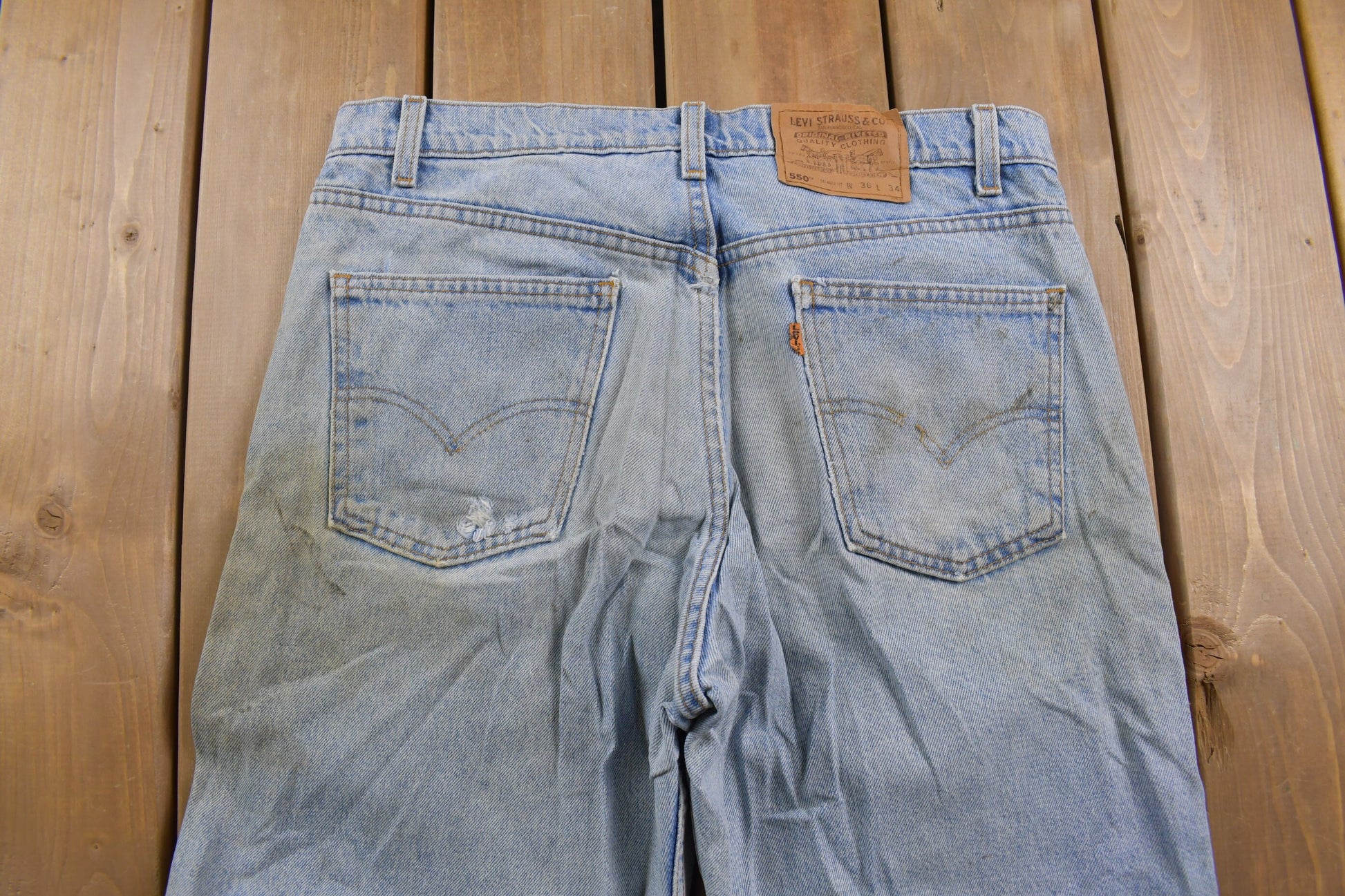 Vintage 1980s 550 Levi's Orange Tab Naturally Distressed Jeans Size 35 x 30