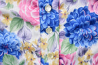 Vintage Late 1960s Floral Polyester Quarter-Button Up Short Sleeve Blouse