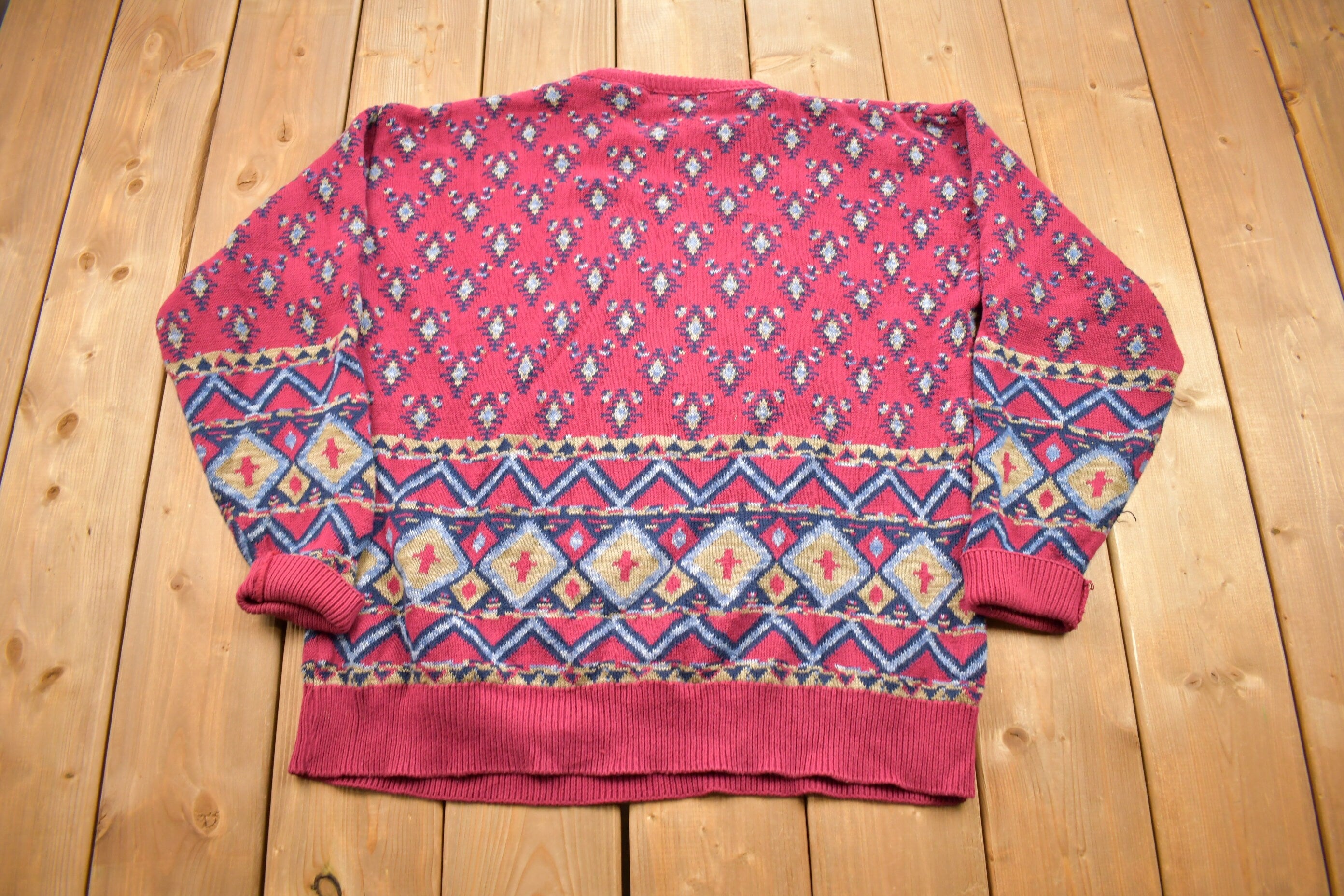 Vintage 1980s Mark Honors All Over Pattern Knitted Crewneck Sweater  Vintage 90s Crewneck  Made In USA