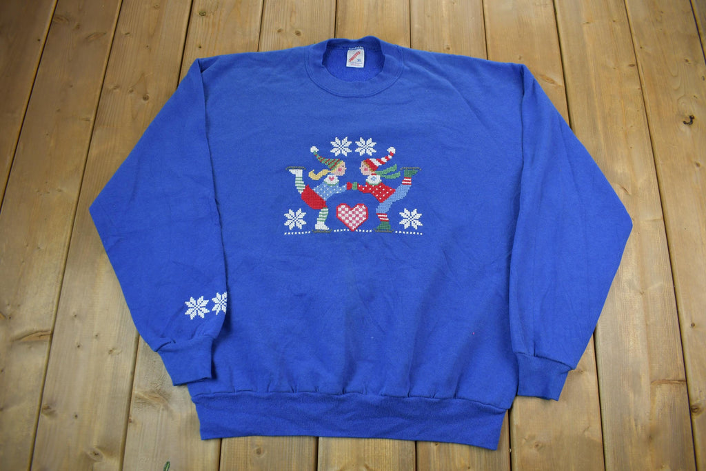 Vintage 1990s Jerzees Holiday Crewneck Sweater Made In USA