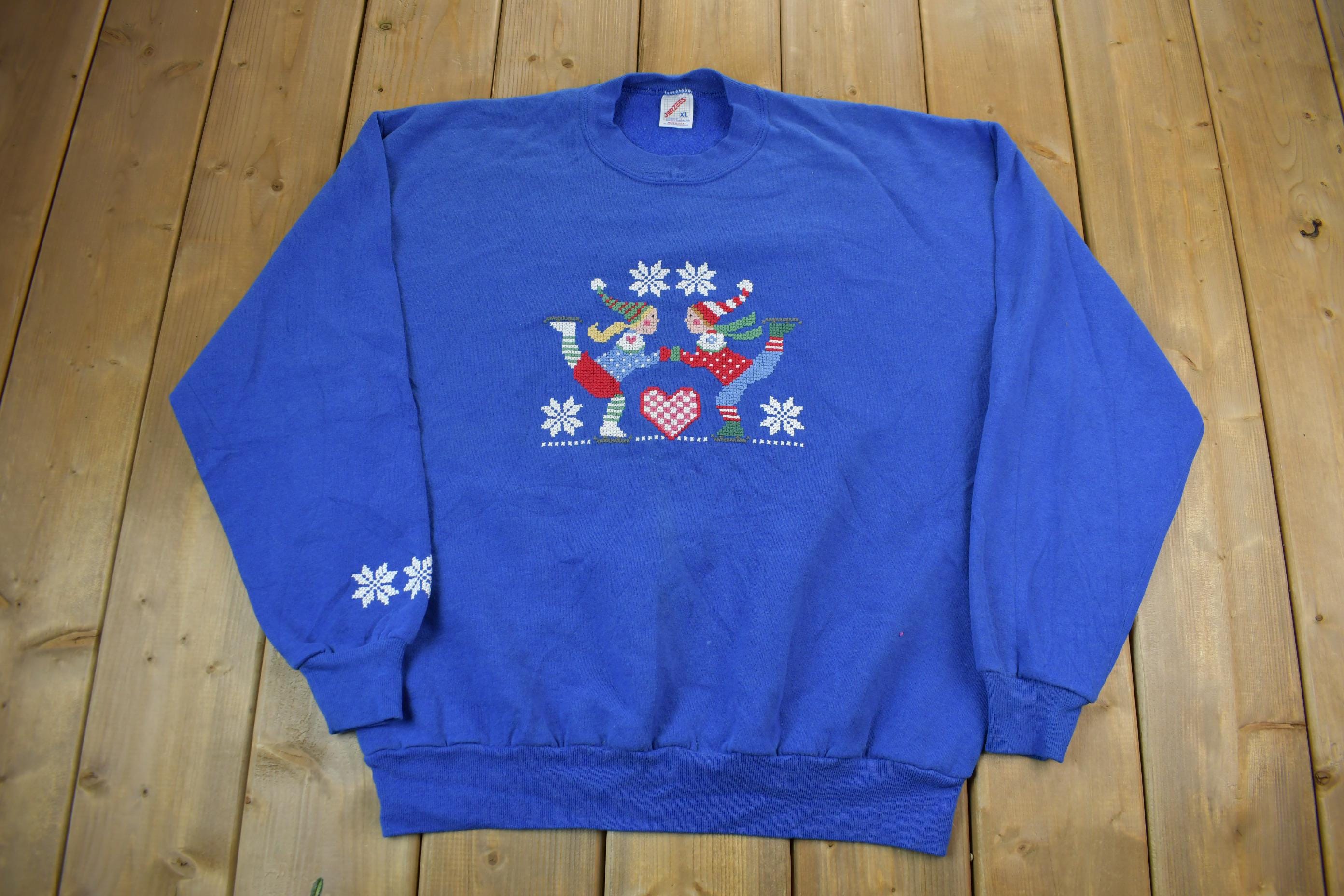 Vintage 1990s Jerzees Holiday Crewneck Sweater Made In USA