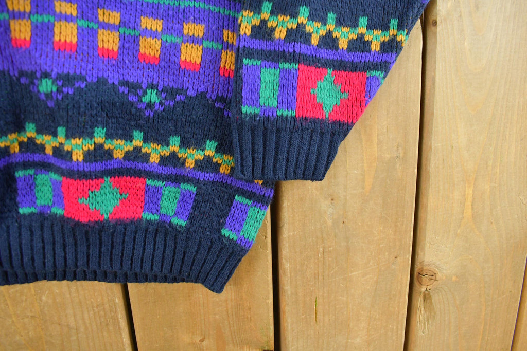 Vintage 1990s Croquet Knit V Neck Sweater Women's Medium