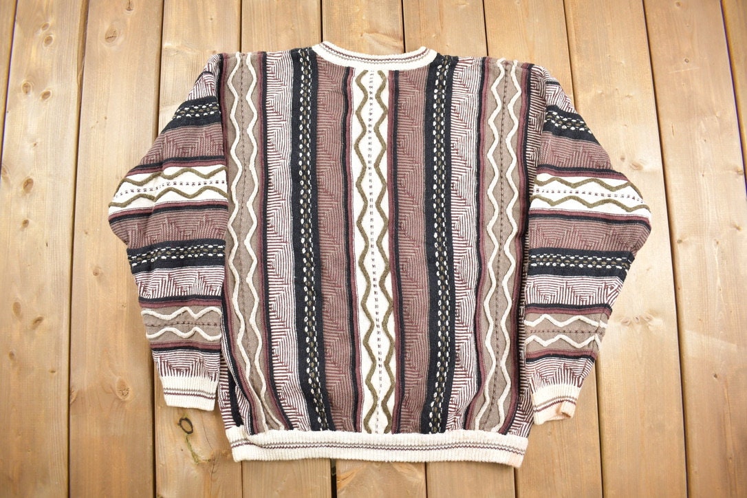 Vintage 1990s Cotton Traders 3D Cable Knit Sweater / Vintage 90s Crewneck / Abstract Patterns / Knit Crewneck / Streetwear / Earth Tones