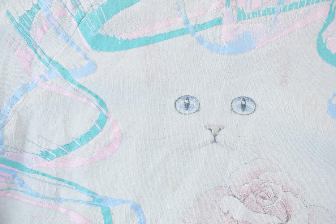 Vintage 1990s Cute Neon Kitty Crewneck Sweater