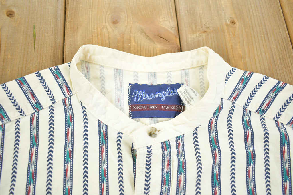 Vintage 1990s Wrangler X-Long Tails Cowboy Aztec Graphic Button Up Shirt