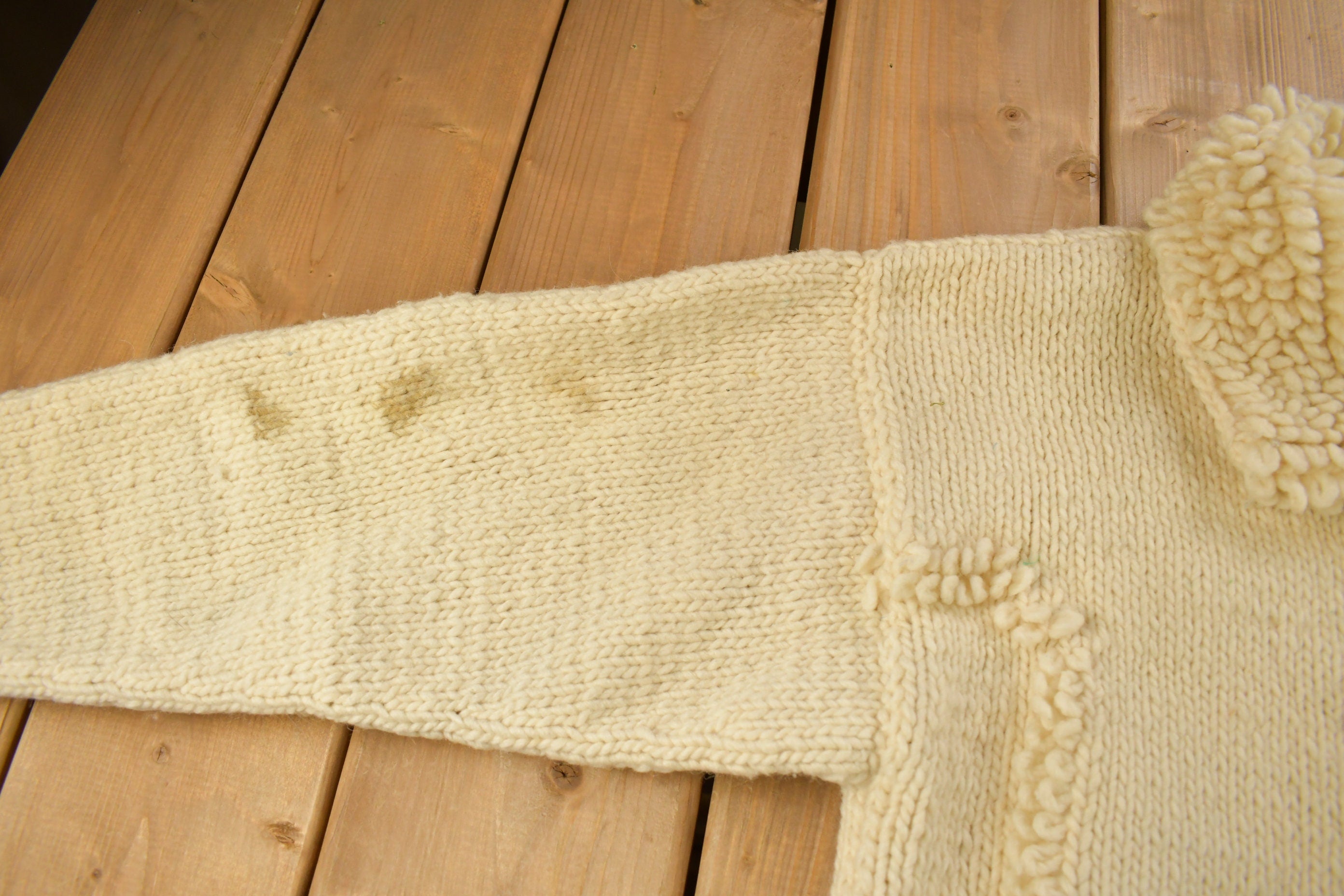 Vintage 1990s 100% Wool Hand Knit Zip Up Sweater